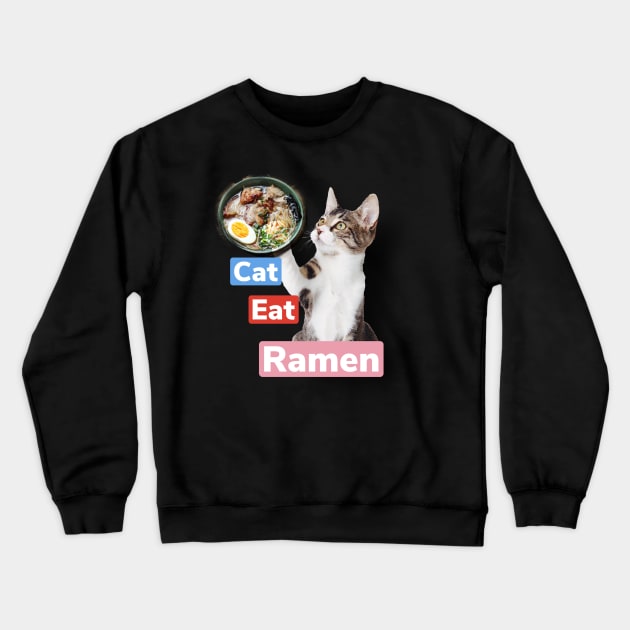 Cat eating ramen Crewneck Sweatshirt by pmeekukkuk